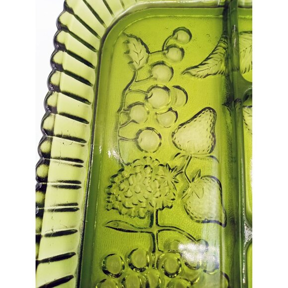 Vintage Indiana Glass Avocado Green Fruit Divided Relish Tray 70s Retro MCM 13" - Picture 8 of 15